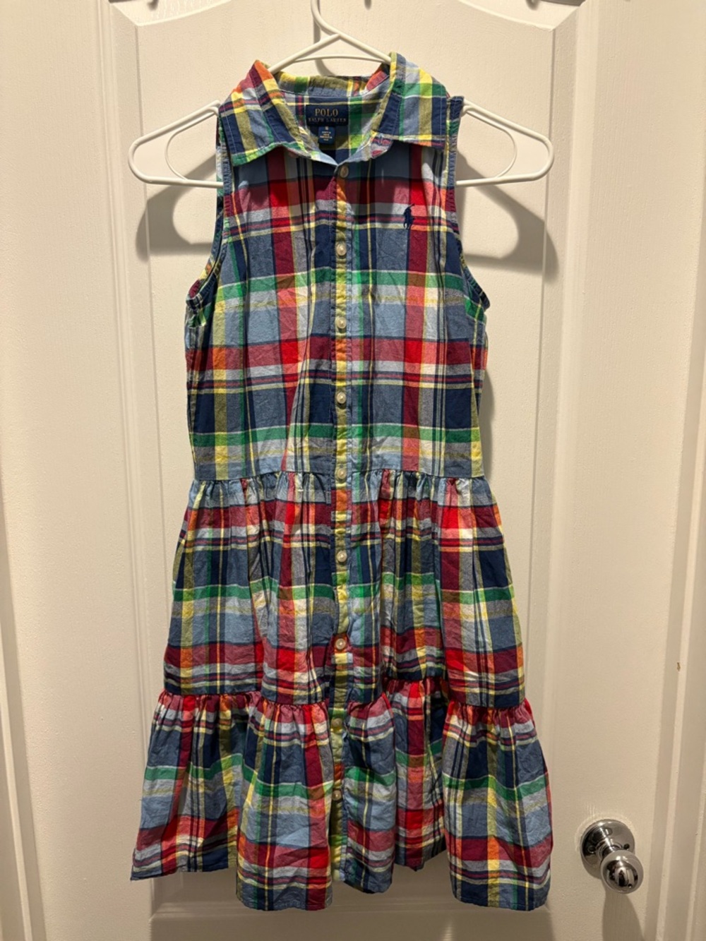 Polo Ralph Lauren girls' Madras plaid sleeveless shirtdress